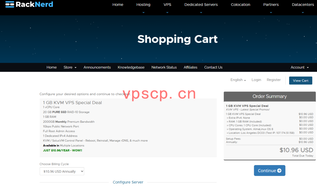 RackNerd：云服务器vps$10.96/年/1GB内存/20GB SSD空间/2TB流量/1Gbps端口/KVM/洛杉矶DC03/纽约/加拿大