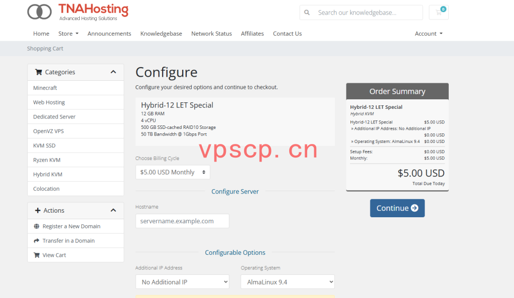 TNAHosting：芝加哥仅需$5/月/5核/12GB内存/500GB空间/50TB流量/1Gbps端口/KVM