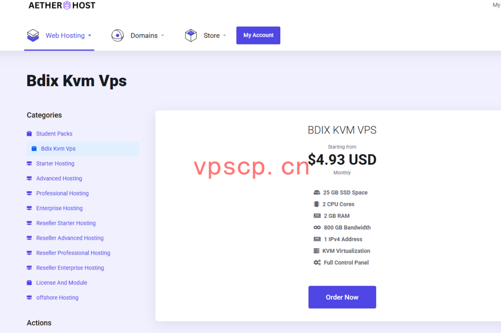 AetherHost : 孟加拉VPS仅需$2.5/月/1C1G20G硬盘/100G流量
