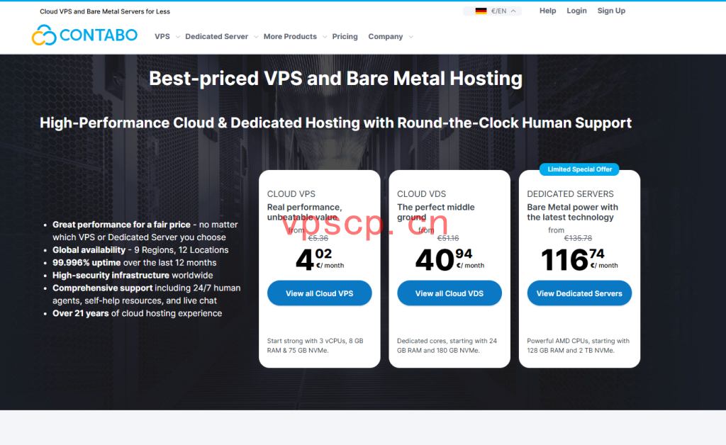 contabo：高配VPS限量版优惠仅需$4.42/月，4核/10G内存/100GNVMe or200G SSD/32T流量，可选日本/新加坡/印度/美国/德国/英国/澳大利亚