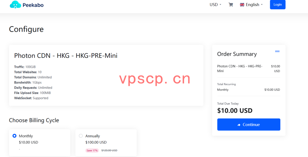 Peekabo CDN：香港/日本国内优化，100GB月流量，1Gbps带宽，月付10美金