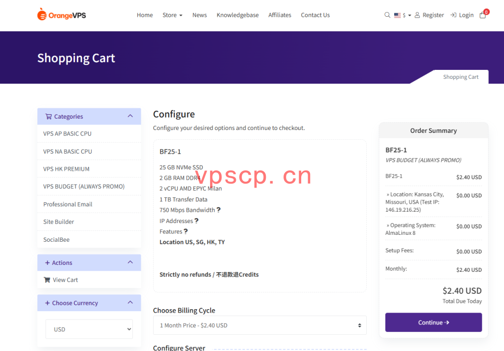 Orangevps:境外VPS仅需$2.61/月/2核/2GB内存/25GB NVMe空间/1TB流量/750Mbps端口/KVM/日本/香港