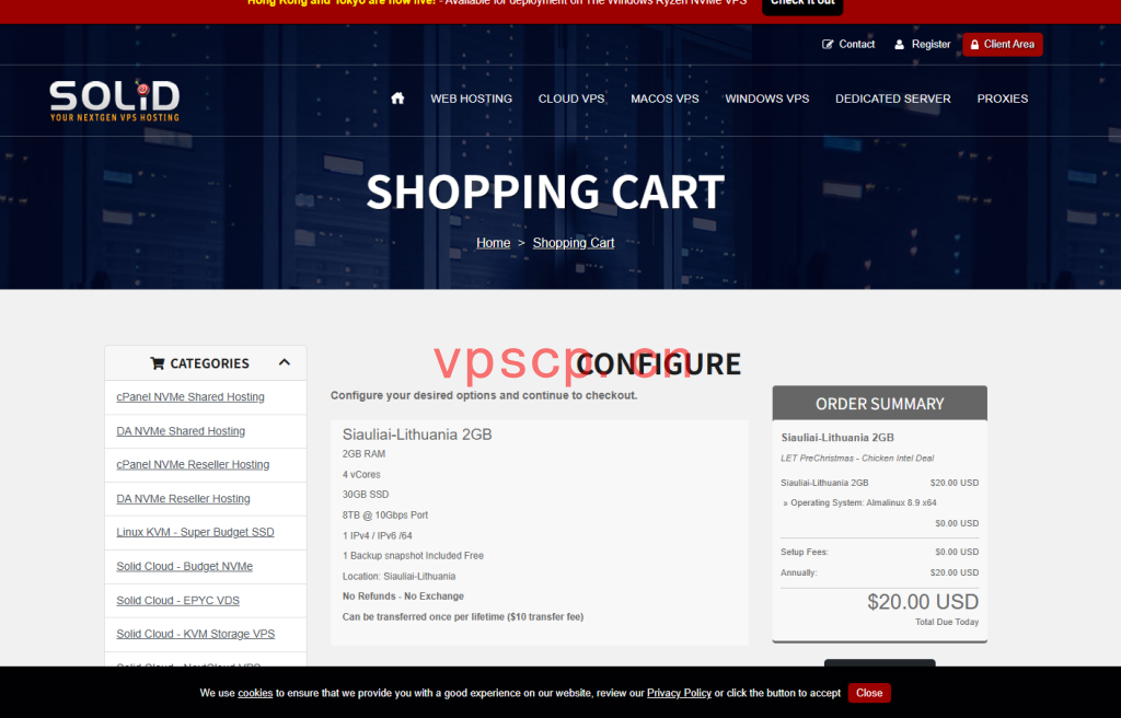 SolidVPS:美国仅需$20/年/4核/2GB内存/30GB SSD空间/8TB流量/10Gbps端口/KVM/立陶宛