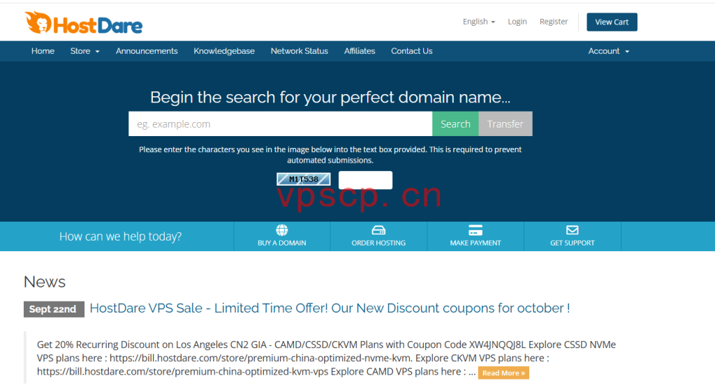 HostDare：美国优化VPS 75折优惠仅需$26.99/年起，GIA(AS4809)+CU(AS9929)+CMIN2 (AS58807)