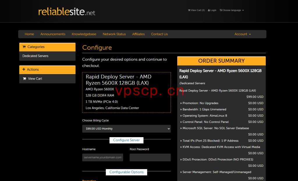 ReliableSite:洛杉矶/纽约/迈阿密仅需$99/月/AMD Ryzen 5600X/128GB内存/1TB NVMe硬盘/DDOS/不限流量/1Gbps带宽/DDOS