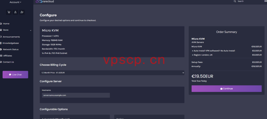 Rarecloud：境外vps仅需€9.74/年/768MB内存/15GB NVMe空间/1TB流量/1Gbps端口/KVM/日本/英国