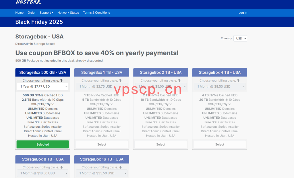 HostBrr：境外500GB存储空间，2.5TB月流量，10Gbps端口，年付7.77美金，仅支持SSH/FTP/rSync