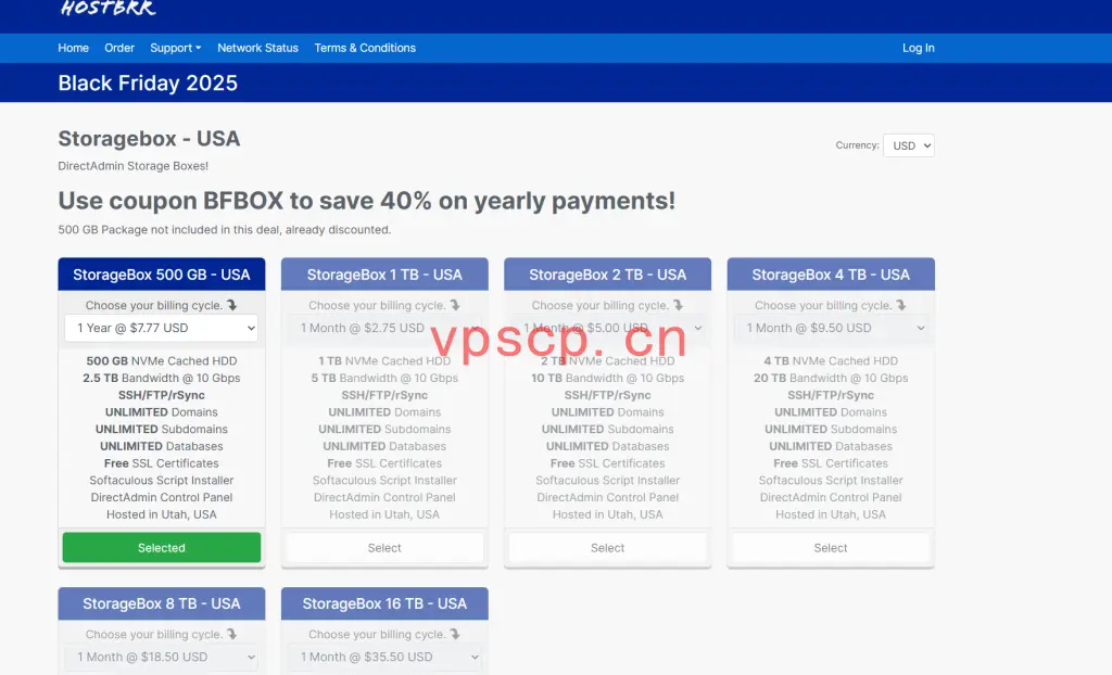 HostBrr：境外500GB存储空间，2.5TB月流量，10Gbps端口，年付7.77美金，仅支持SSH/FTP/rSync