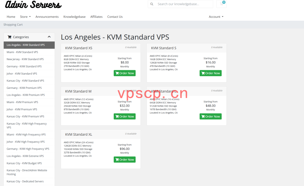 Advin Servers：堪萨斯VPS仅需$8/月/8核/16GB内存/128GB NVMe空间/32TB流量/10Gbps端口/KVM/