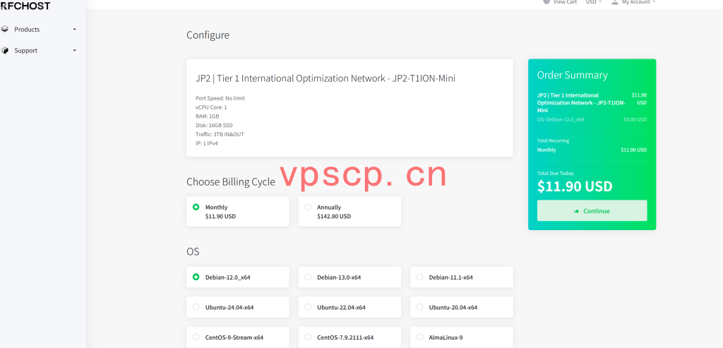 RFCHost：境外VPS仅需$7.14/月/1GB内存/16GB SSD空间/3TB流量/1Gbps端口/KVM/日本/新加坡/国际线路