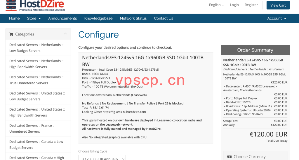 HostDZire：荷兰vps仅需€120/年/E3-1245v5/16GB内存/960GB SSD空间/100TB流量/1Gbps端口/KVM/荷兰