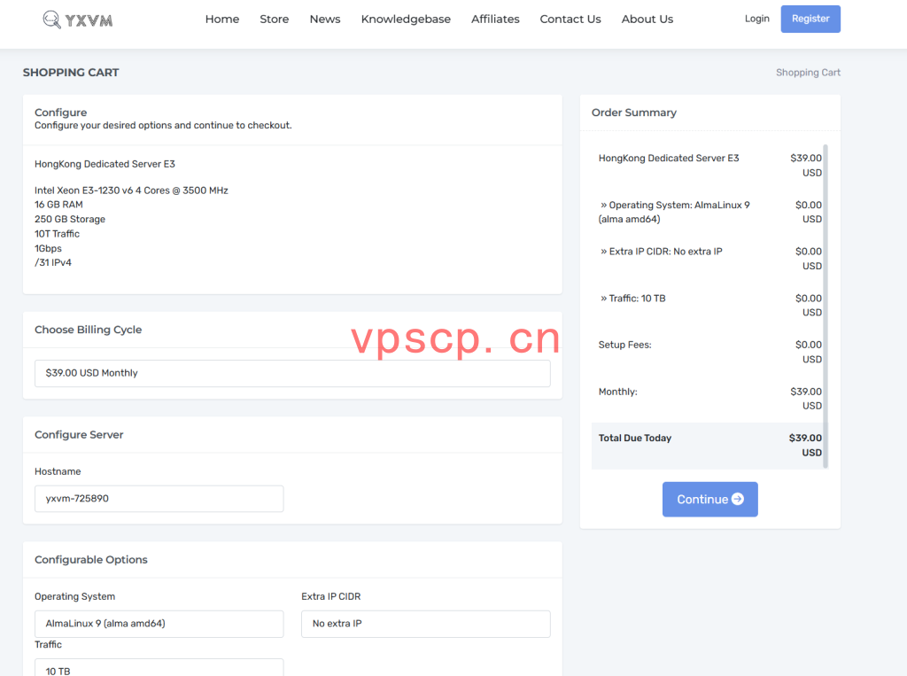 YxVM：香港vps仅需$39/月/E3-1230v6/16GB内存/250GB SSD硬盘/10TB流量/1Gbps端口/KVM