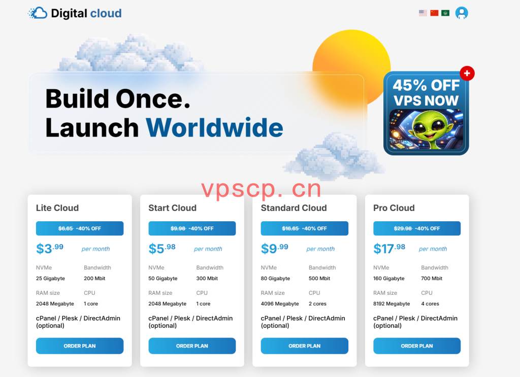 digitalcloud：云VPS仅需3.99/月起，1核/2G RAM/25 GB NVMe/200M@不限