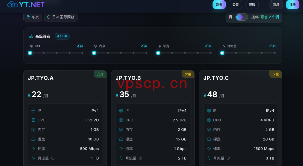 YT.NET：日本vps仅需22元/月/1GB内存/10GB SSD空间/1TB流量/500Mbps-5Gbps端口/KVM/日本/国际线路，免费送50个端口的CNIX NAT 入口