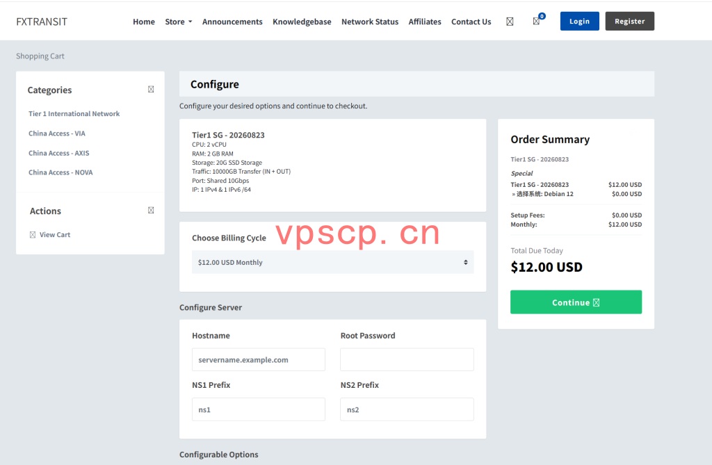 FxTransit：境外vps仅需$36/年/1GB内存/10GB SSD硬盘/1TB流量/10Gbps端口/KVM/香港/新加坡/美国/国际线路，达量后100Mbps-1Gbps不限流量