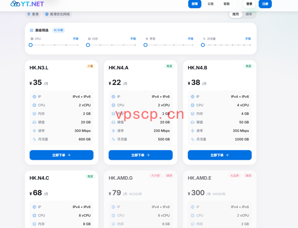 YT.NET香港VPS 75折：CNIX NAT，16.5元/月起